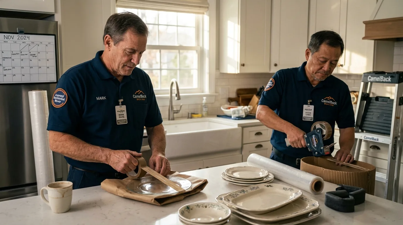 Professional crew packing kitchen dishware in Lexington, OK